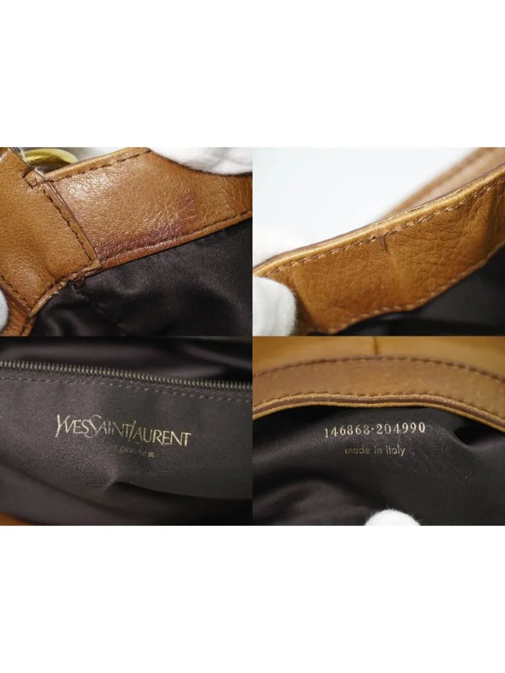 Saint Laurent YSL Rive Gauche Stitch Logo Shoulder Bag Leather Brown